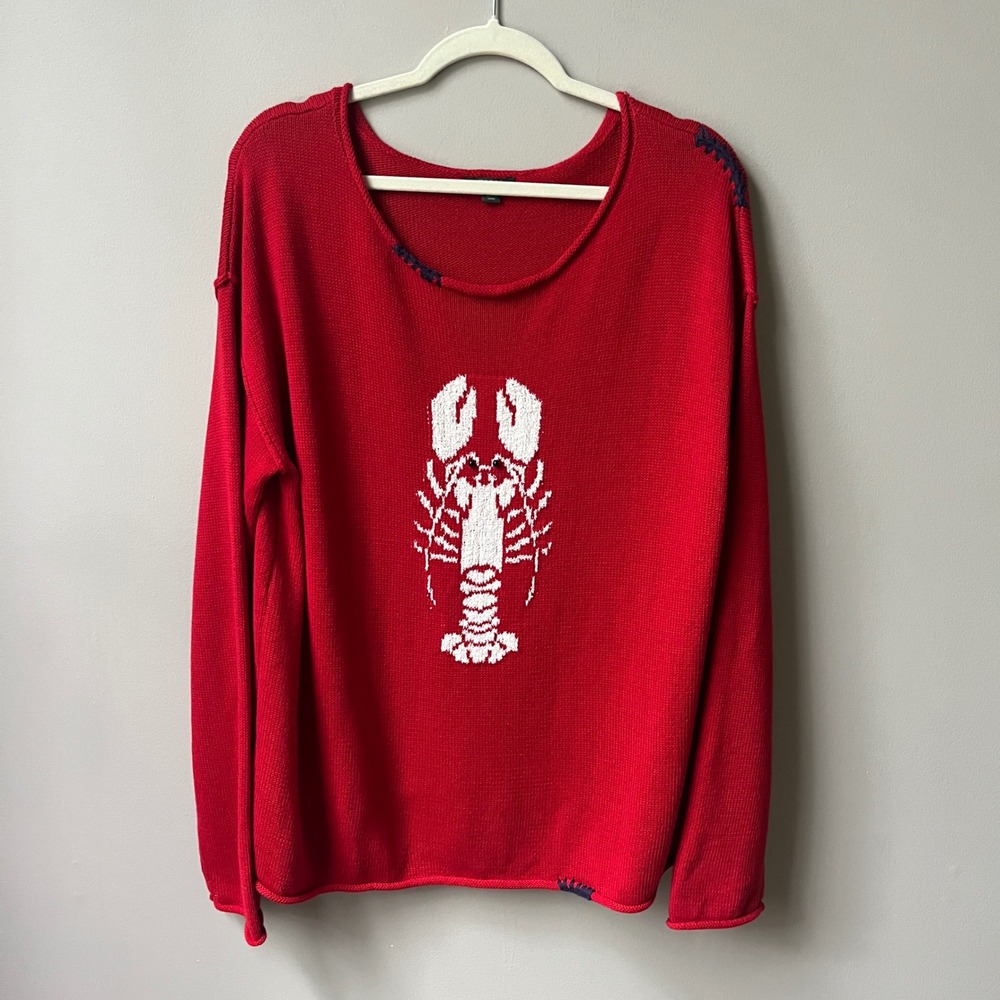 Wild Fable Lobster Sweater Women's Large Red Preppy Coastal Nautical Relaxed Top